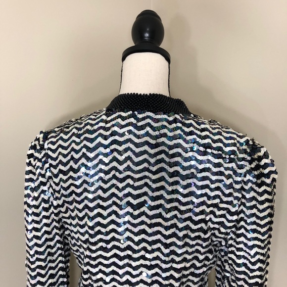 Vintage 80s NiteLine 100% Silk Sequin Blazer Small - Picture 7 of 16